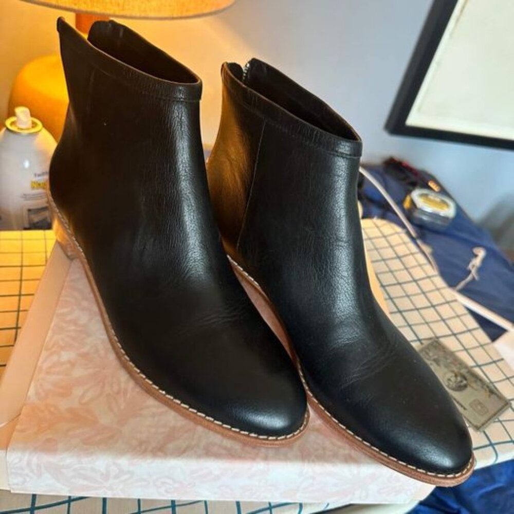 New in Box Loeffler Randall Felix Booties Black with Wood Heel Size 10